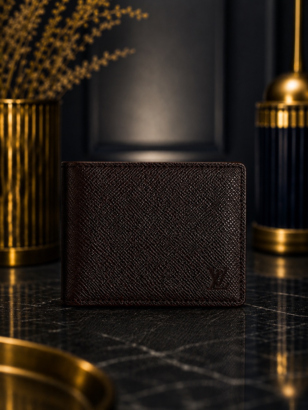 Louis Vuitton Deep Maroon Taiga Leather Men’s Bifold Wallet | Full Set